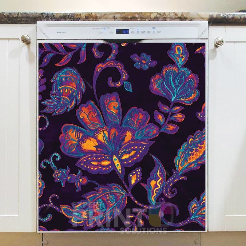 Bohemian Folk Art Paisley and Tulips Pattern #1 Dishwasher Magnet