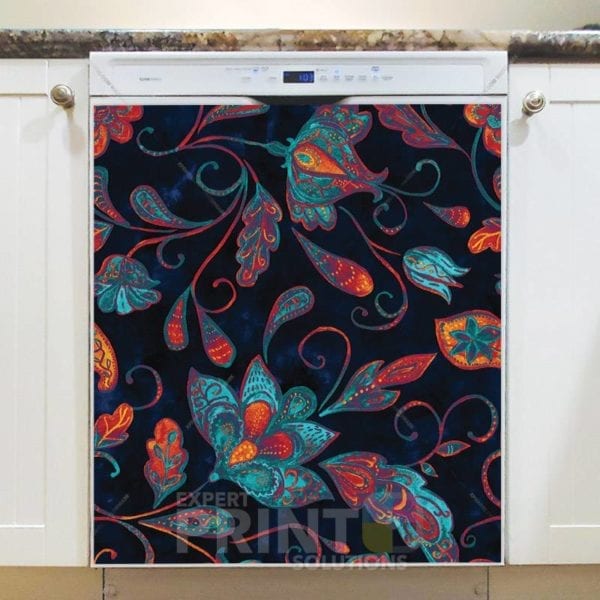 Bohemian Folk Art Paisley and Tulips Pattern #3 Dishwasher Magnet