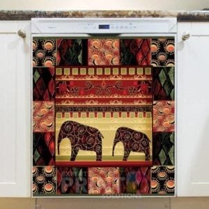 Bohemian Folk Art African Elephants Patchwork Pattern #3 Dishwasher Magnet