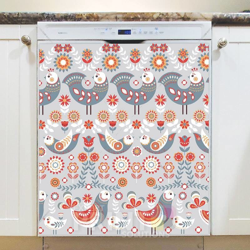 Scandinavian Folk Art Birds Design #3 Dishwasher Magnet