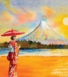 Beautiful Geisha and Mount Fuji Garden Flag