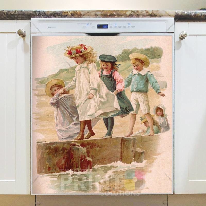Victorian Kids Playing Dishwasher Magnet