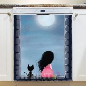 Little Girl and a Cat Dishwasher Magnet
