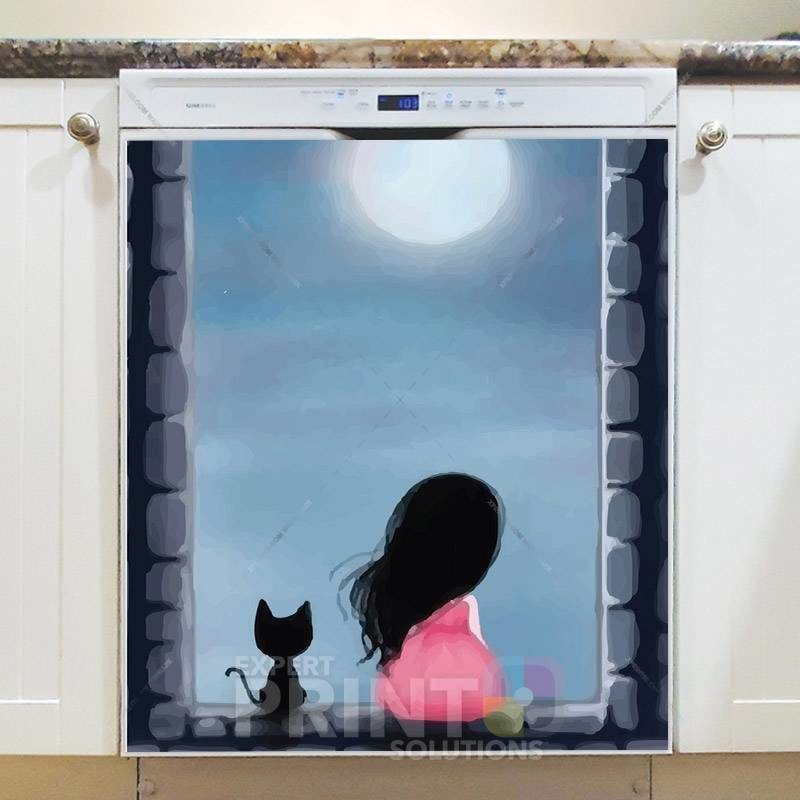 Little Girl and a Cat Dishwasher Magnet