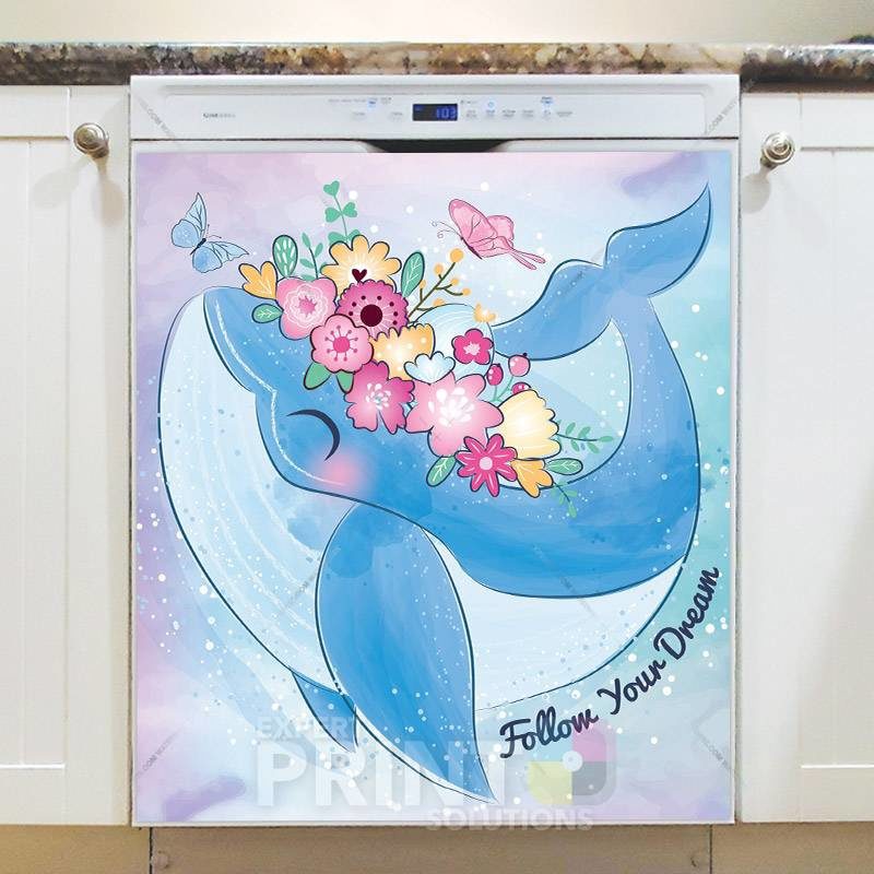 Cute Whale with Flowers Dishwasher Magnet