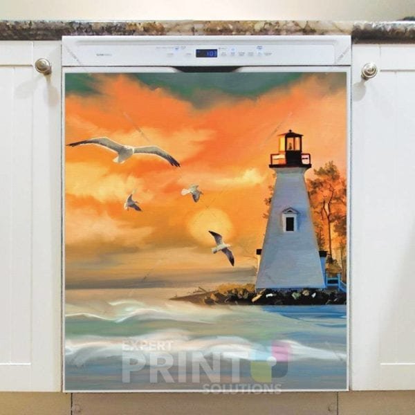 Orange Sunset and a Lighthouse Dishwasher Magnet