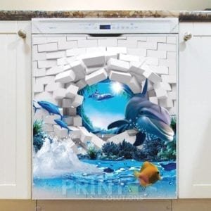 Broken Wall with Dolphins and Fish Dishwasher Magnet