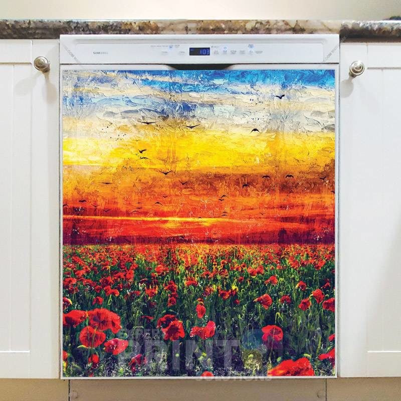 Sunset Poppy Field Dishwasher Magnet