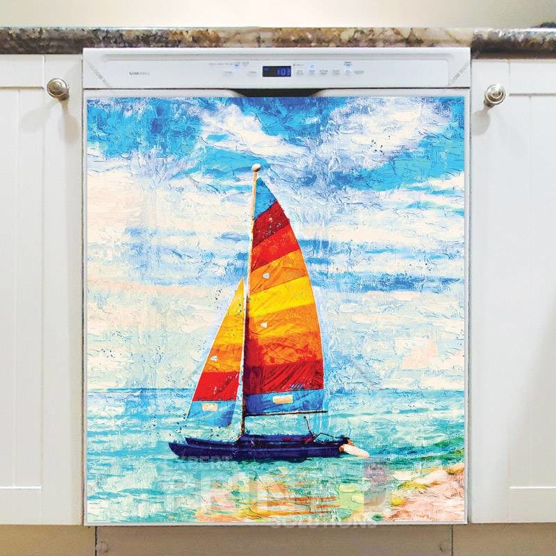 Rainbow Colored Sailboat Dishwasher Magnet