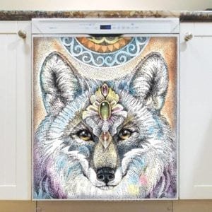 Bohemian Folk Art Wolf and Mandala - drawing by specks/dots Dishwasher Magnet