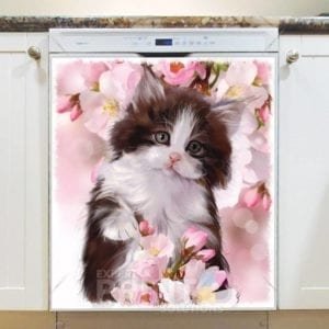 Cute Kitten and Pink Flowers Dishwasher Magnet