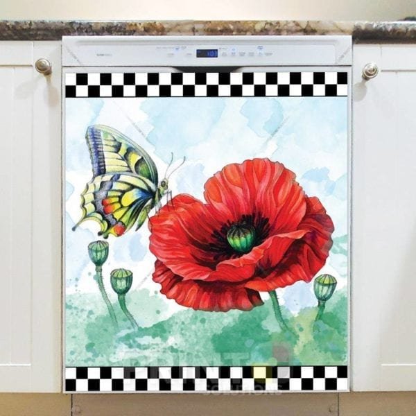 A Poppy and a Butterfly Dishwasher Magnet