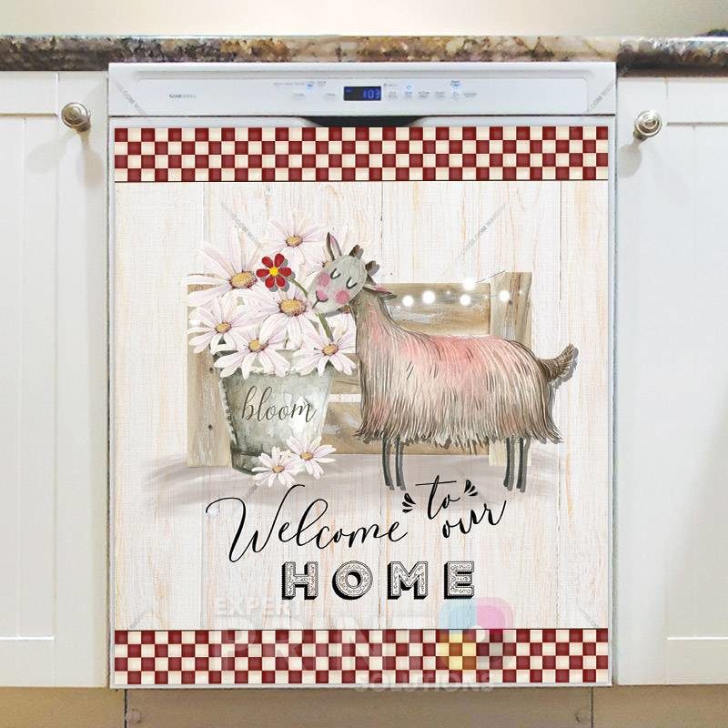 Cute Goat and Daisies Dishwasher Magnet