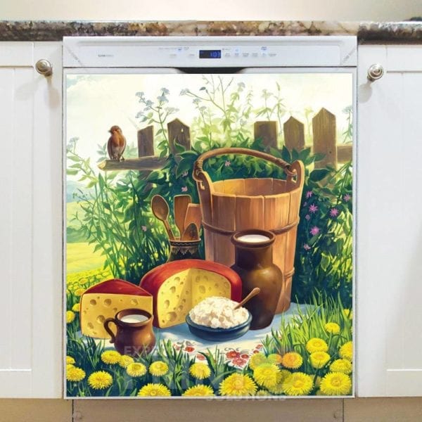 Summer Dairy Farm and Dandelions Dishwasher Magnet