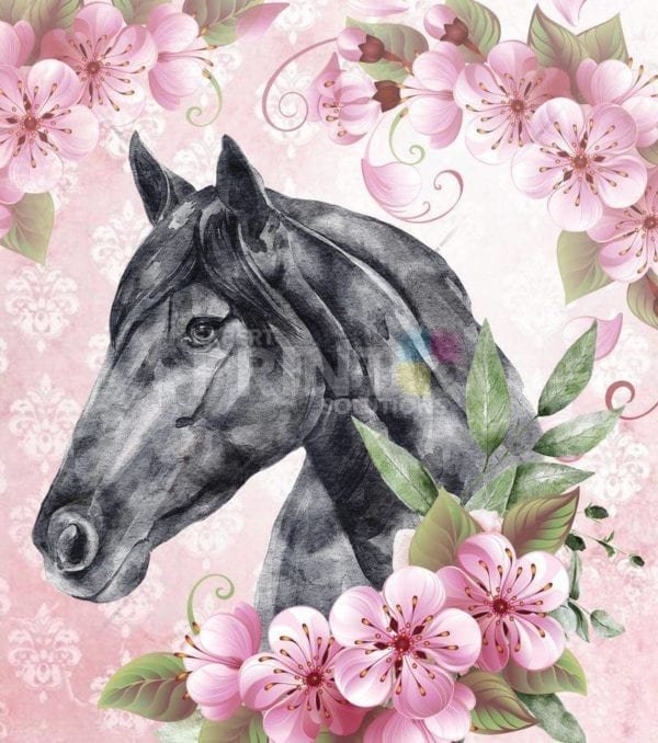 Pretty Grey Horse and Flowers Garden Flag