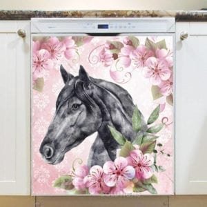 Pretty Grey Horse and Flowers Dishwasher Magnet
