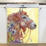 Beautiful Arabic Horse with Flowers Dishwasher Magnet