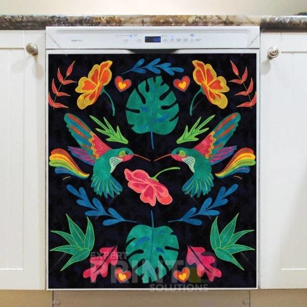 Bohemian Folk Art Ethnic Hummingbird and Flowers Dishwasher Magnet
