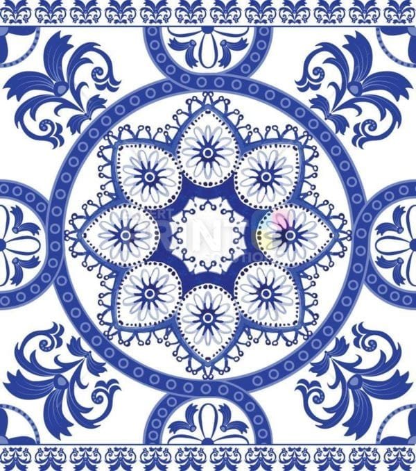 Bohemian Folk Art Ethnic Blue Mandala Design #2 Garden Flag