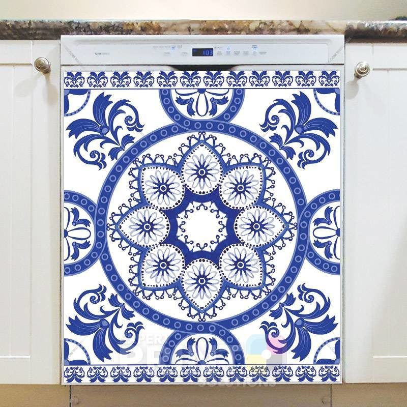 Bohemian Folk Art Ethnic Blue Mandala Design #2 Dishwasher Magnet