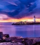 Purple Sky above the Lighthouse Garden Flag