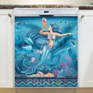 Beautiful Mermaid and Dolphins Dishwasher Magnet