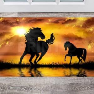 Silhouette of Sunset Horses Floor Sticker