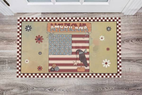 America ~ Prim USA Flag and Crow - Americana Floor Sticker