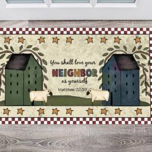 Prim Country Saltbox Houses - You Shall Love Your Neighbor as Yourself Floor Sticker