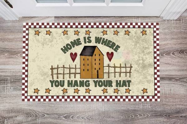 Prim Country Saltbox House #3 - Home is Where You Hang Your Hat Floor Sticker