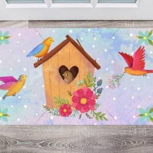 Birds Birdhouse and Flowers - Home Sweet Home Floor Sticker