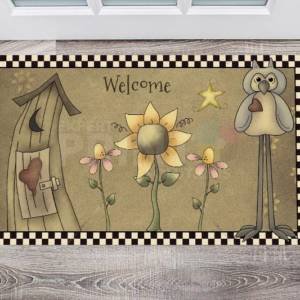 Primitive Country Cute Owl - Welcome Floor Sticker