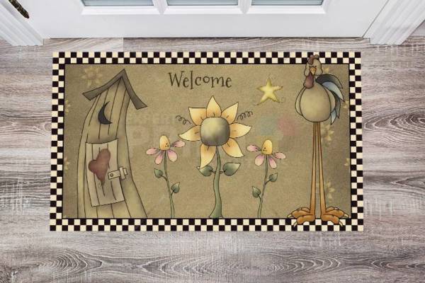 Primitive Country Cute Chicken - Welcome Floor Sticker