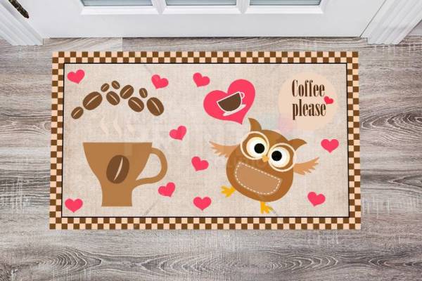 Coffee Lover Owl #3 - Coffee Please Floor Sticker