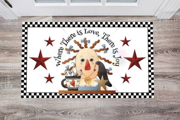 Prim Raggedy Ann & Crow - Where There is Love There is Joy Floor Sticker