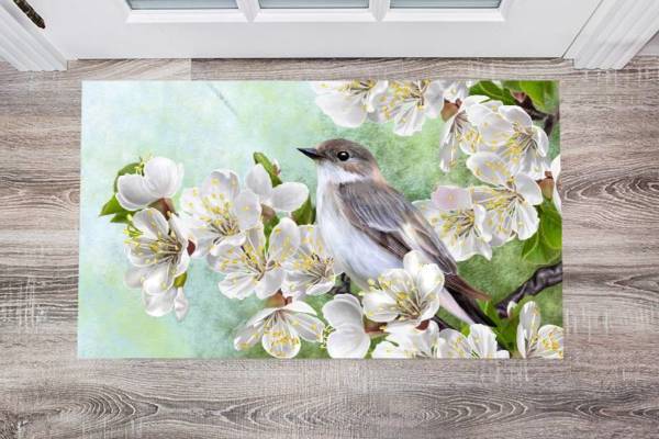 Little Bird on a Blossoming Tree Floor Sticker