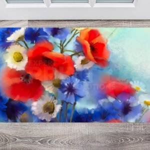 Red White and Blue Flowers Floor Sticker