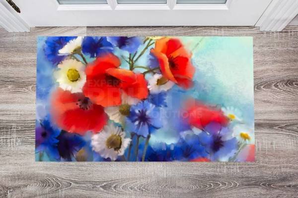 Red White and Blue Flowers Floor Sticker