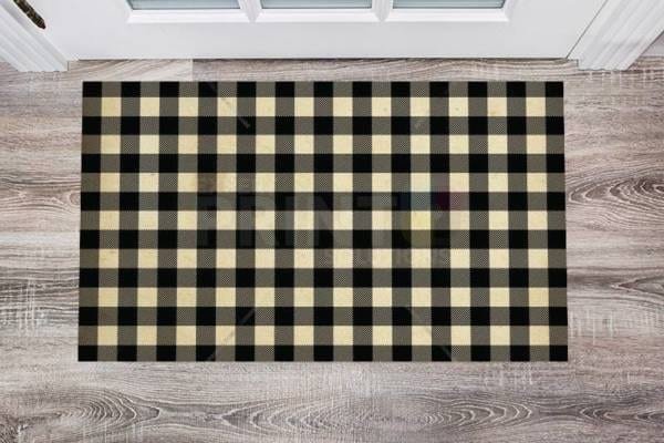 Farmhouse Buffalo Plaid Pattern - Black and Tan Floor Sticker