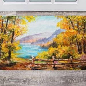 Colorful Autumn Forest and Mountain Lake Floor Sticker