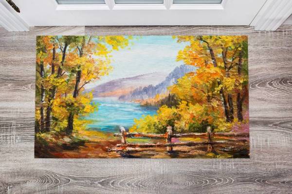 Colorful Autumn Forest and Mountain Lake Floor Sticker