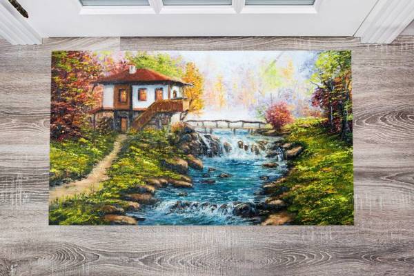 Riverside Cottage in the Mountains Floor Sticker