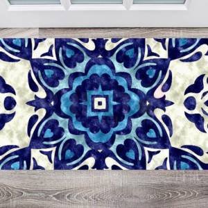Beautiful Ethnic Native Boho Blue Mandala Design Floor Sticker