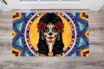 Beautiful Ethnic Sugar Skull Lady Boho Folk Design Floor Sticker