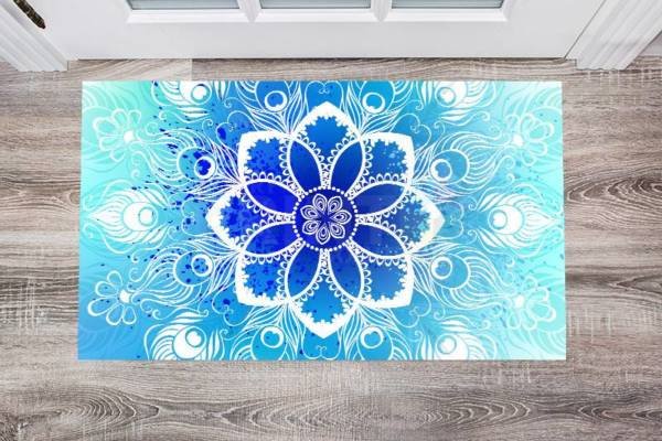 Beautiful Ethnic Blue and White Mandala Design Floor Sticker