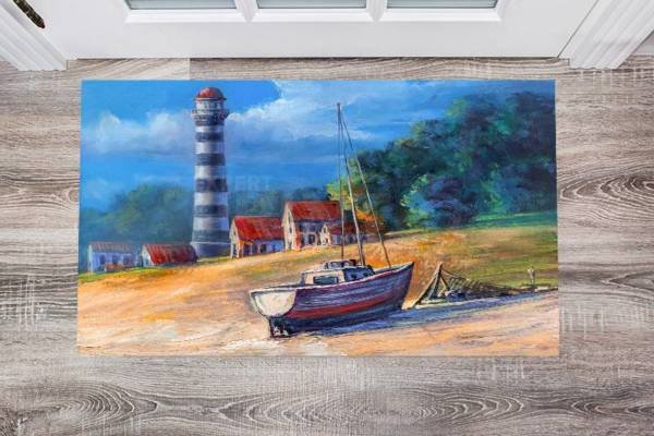 Lighthouse and a Fishing Boat Floor Sticker