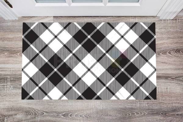 3136-black-and-white-buffalo-plaid-pattern-floor-sticker-decor Black and White Buffalo Plaid Pattern Floor Sticker