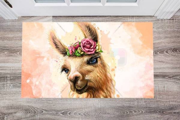 Cute Flower Llama Floor Sticker