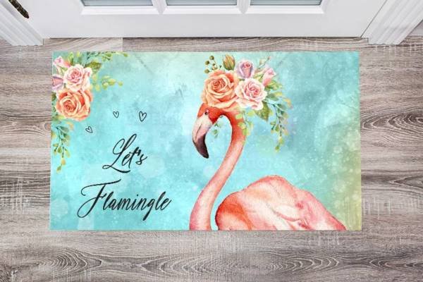 Pretty Flamingo with Roses Floor Sticker