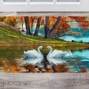 Autumn Lake and Swans Floor Sticker